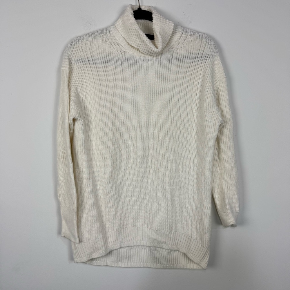 J.Crew Cashmere Blend White Turtleneck Chunky Knit Sweater Minimalist